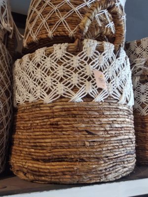 Knitting Basket Natural & White