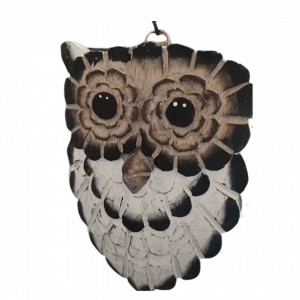 A Set Of 3 Wooden White & Black Owl