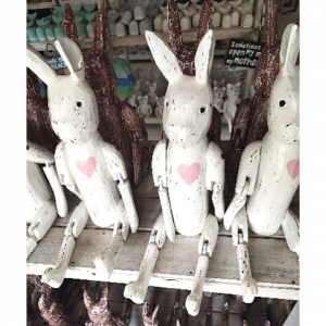 A Set Of 3 White Wooden Bunny