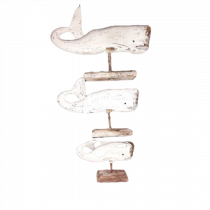 A Set Of 3 Standing Wooden Whale