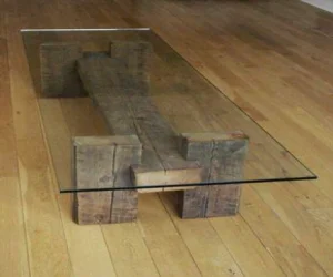 Table Basse Pieds en Bois massif plateau verre - COFFEE TABLE