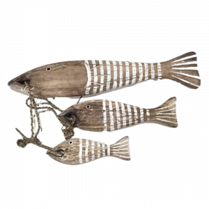 A Set Of 3 Wooden Fish Decor