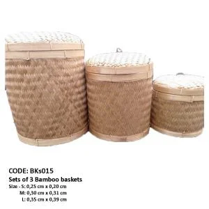 Ensemble de 3 paniers cylindriques en rotin beige