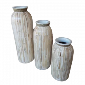 A Set of 3 Slim Round Pot with Natural Rope Neck