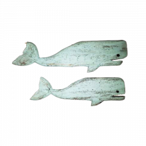 A Set Of 2 Wooden Whales