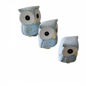 A Set Of 3 Small Wooden Owls