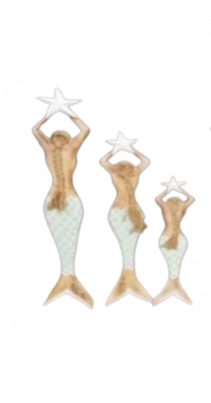 A Set Of 3 Woode Mermaid Holding A Sea Star