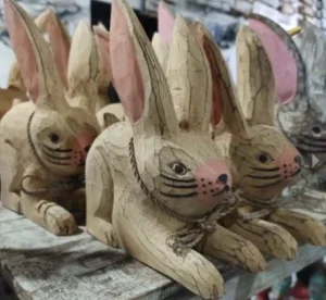 A Set Of 3 Wooden Rabbit