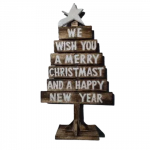 Big Wooden Christmas Tree “We Wish You A Merry Christmas”