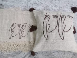 Face Embroidery Pillow Cover