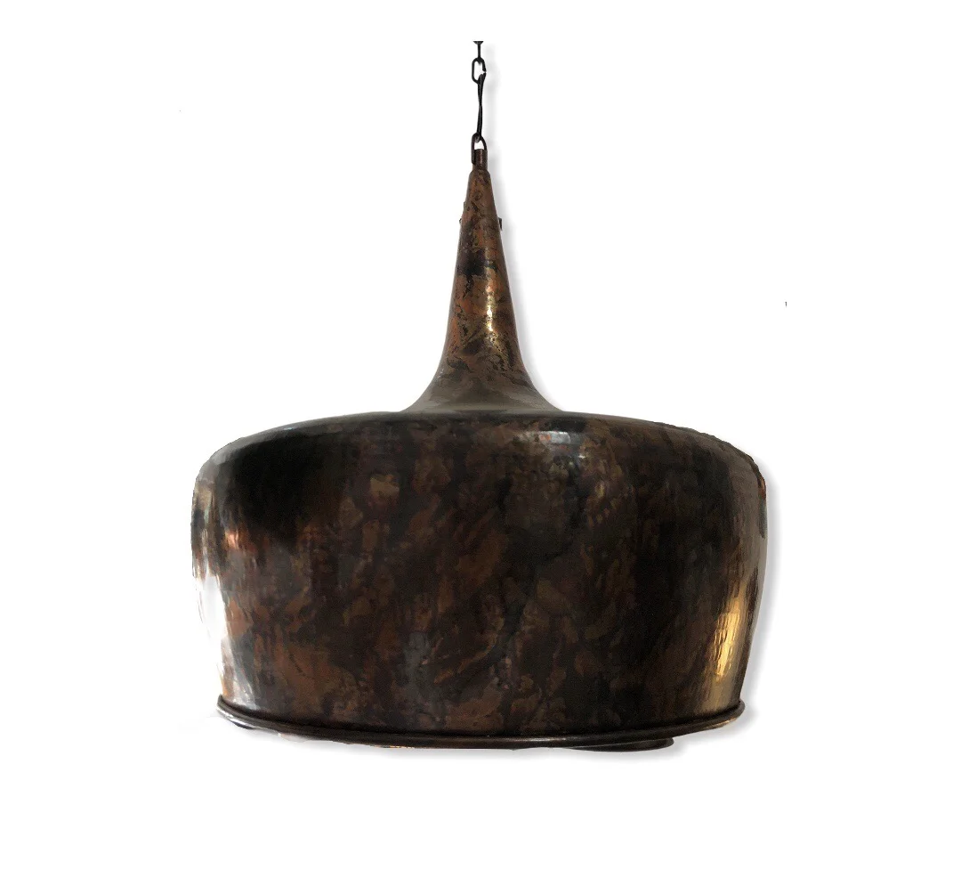 Large hanging hat lamp in copper - Lampe large chapeau suspension en cuivre