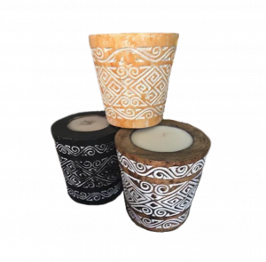 Palm Carved candle pot - Pot Cylindrique en palmier Ethnique Bougie