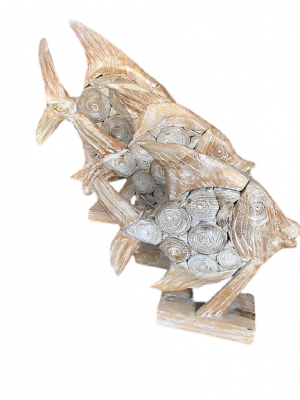 Wooden fish set of 3 decoration - 3 Poissons en bois décoratifs