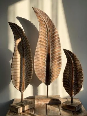 A Set Of 3 Wooden Leaf Decoration