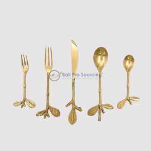 Gold Brass Cutlery set Leaf