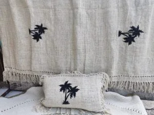 Double Palm Embroidery Throw and Pillow Set