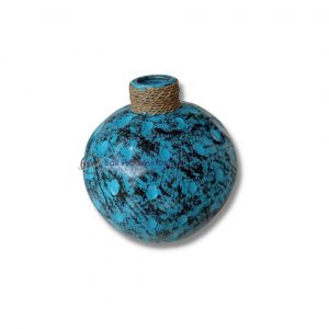 Pot rond bleu avec col en corde naturelle