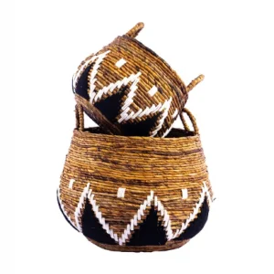A Set Of 2 Natural Black Kifa Basket
