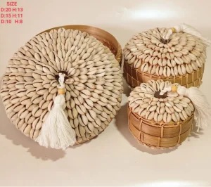 A Set Of 3 Bamboo Bali Box With Sea Shells