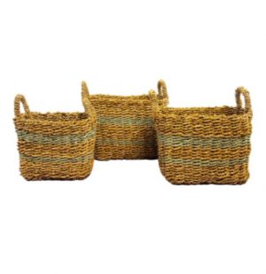 A Set Of 3 Natural Aqua Laundry Basket Julas