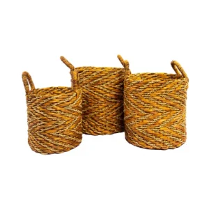 A Set Of 3 Natural Laundry Basket Chevron