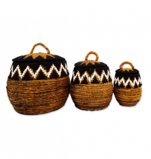 A Set Of 3 Natural White Laundry Basket Dayak