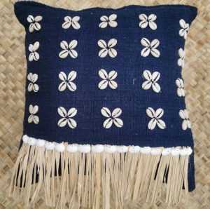 Blue Flower Sea Shell pillow cover with Raffia
