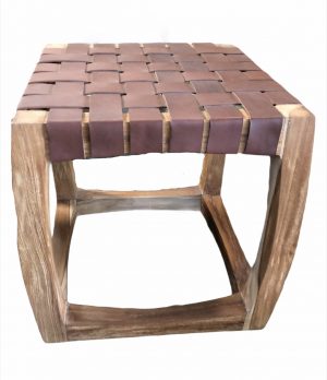 Wooden stool with woven leather seat - Tabouret en bois assise cuir tres