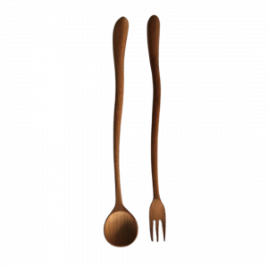 Set Of Long Wooden Spoon And Fork Salad
