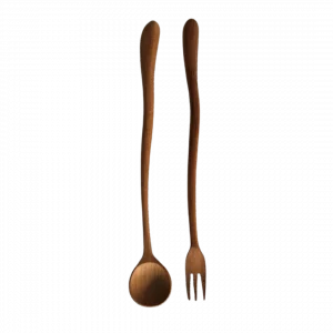 Set Of Long Wooden Spoon And Fork Salad