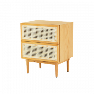 Teak Wood And Rattan Bedside