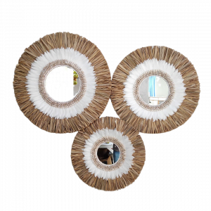 Dried Grass Mirror With Seashells