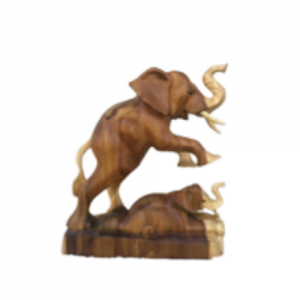 Wooden Standing Elephant With Her Baby