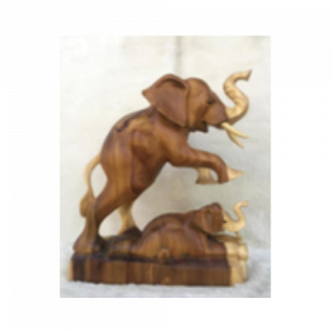 Wooden Standing Elephant With Her Baby 2