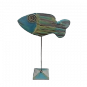 Wooden Blue Fish Decoration