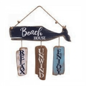 Wooden Whale Sign ''Beach House'' Decoration