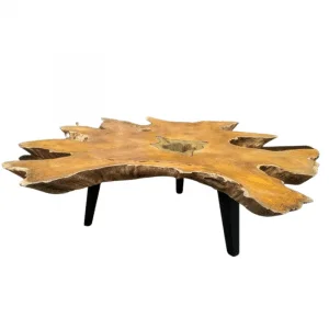 Bromo Teak Wooden coffee table with iron stick legs BLACK MATTE WITH GLASS brown