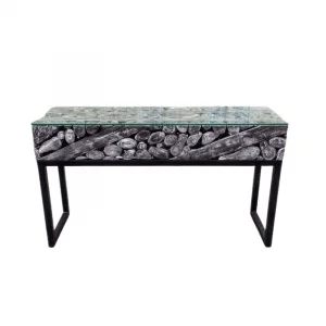 Dayak Console Coffee Table with black iron legs hollow with glass