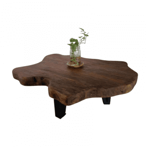 Table basse en bois de teck recyclé Pulau avec pied en V en fer noir mat