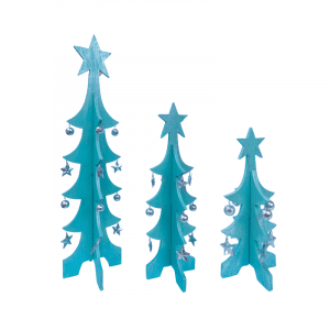 Set of 3 Wooden Christmas Tree With Star on Top blue