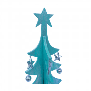 Set of 3 Wooden Christmas Tree With Star on Top blue detail