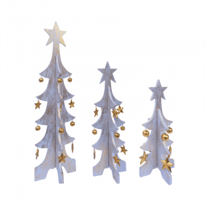 Set of 3 Wooden Christmas Tree With Star on Top gold