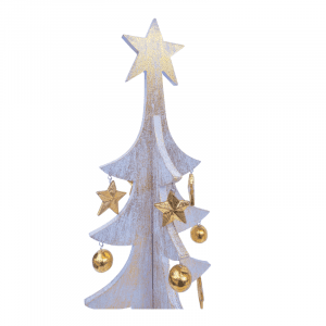 Set of 3 Wooden Christmas Tree With Star on Top gold detail