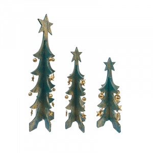 Set of 3 Wooden Christmas Tree With Star on Top green