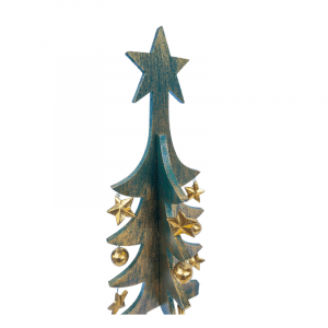 Set of 3 Wooden Christmas Tree With Star on Top green detail