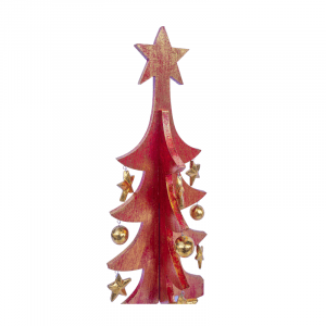 Set of 3 Wooden Christmas Tree With Star on Top red detail