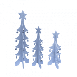 Set of 3 Wooden Christmas Tree With Star on Top white