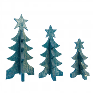 Set of 3 Wooden Christmas Tree With Star short