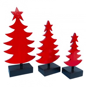 Set of 3 Wooden Christmas Tree red