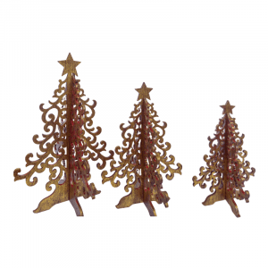 Set of 3 Wooden Christmas With Star on Top gold